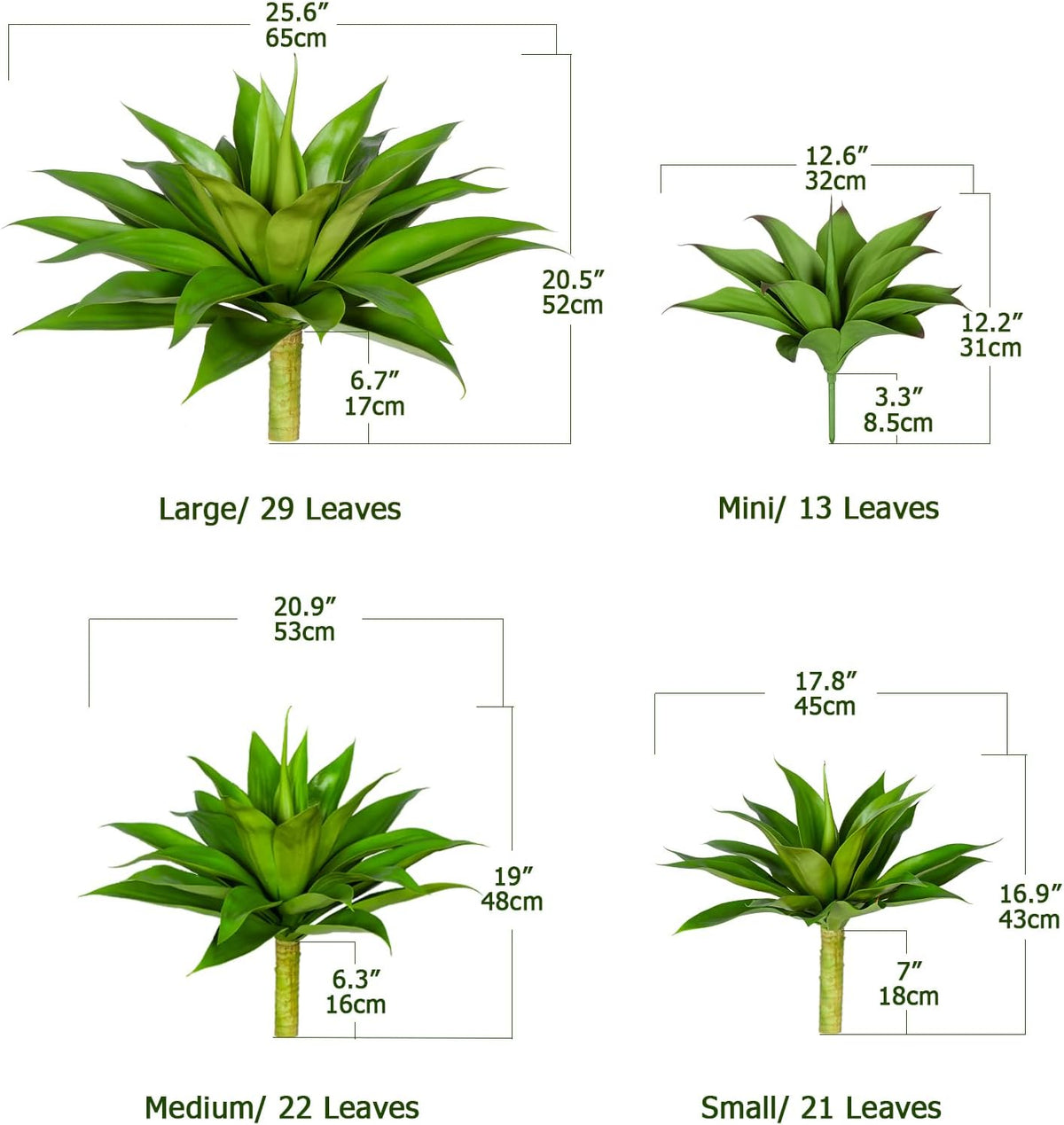 Ttranewsoo 28 Inch Artificial Agave Plants Outdoor Set of 2, Large Faux Succulent Plants for Indoor Home Decor, Realistic Fake Agave Greenery for Patio Porch Garden, UV Resistant Plants Without Pot