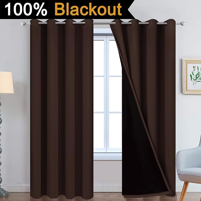 Yakamok 100% Blackout Curtains for Bedroom, 2 Thick Layers Thermal Insulated - Image 2