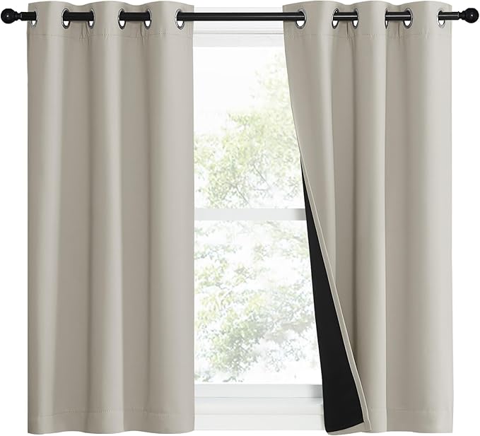 NICETOWN Natural 100% Blackout Lined Curtains, 1 Pair, 2 Thick Layers Narrow by NICETOWN