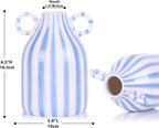 Ceramic Blue and White Striped Vase with Handle, Modern Minimalist Coastal Decor Home for Centerpieces for Tables, Kitchen Office, Bookshelf, Bedroom Aesthetic Decor (A)