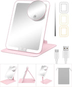 Gospire Travel Makeup Mirror with Lights and Magnification 10X, Pink