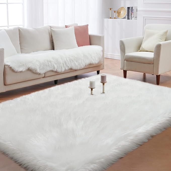 Fluffy Area Rug, Furry Bedside Nursery Rug Plush Indoor Floor Carpet - Image 3