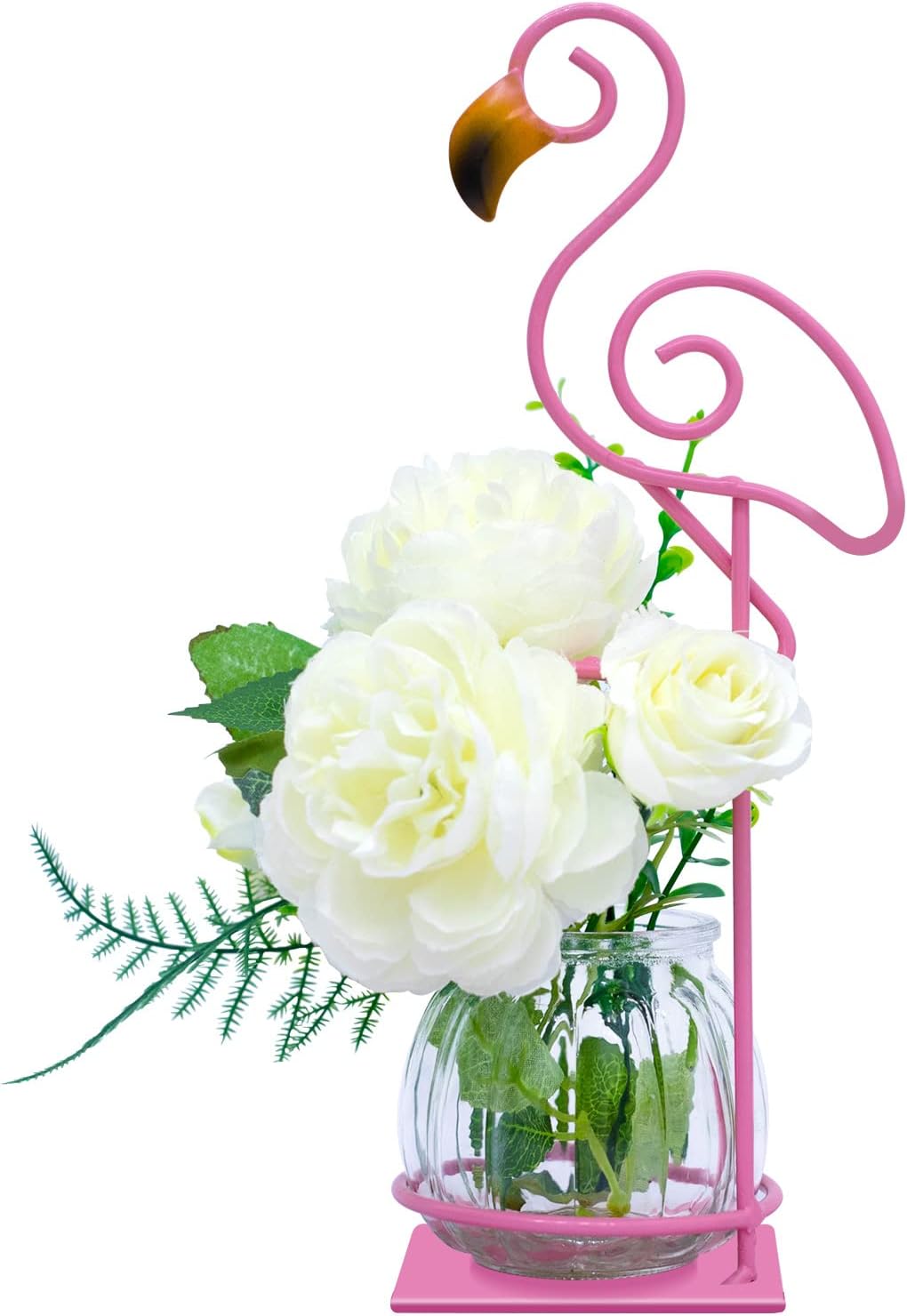 Tabletop Pink Flamingo Planter Propagation Station, Glass Vase Metal Stand