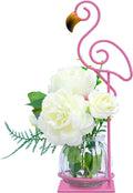 Tabletop Pink Flamingo Planter Propagation Station, Glass Vase Metal Stand