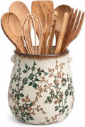 Large Vintage Floral Ceramic Utensil Holder for Kitchen Counter