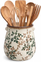 Large Vintage Floral Ceramic Utensil Holder for Kitchen Counter