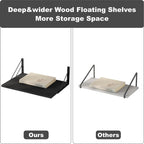 Love-KANKEI Wide Deep Floating Wall Shelves Set of 2,16"x12",Wood,Black