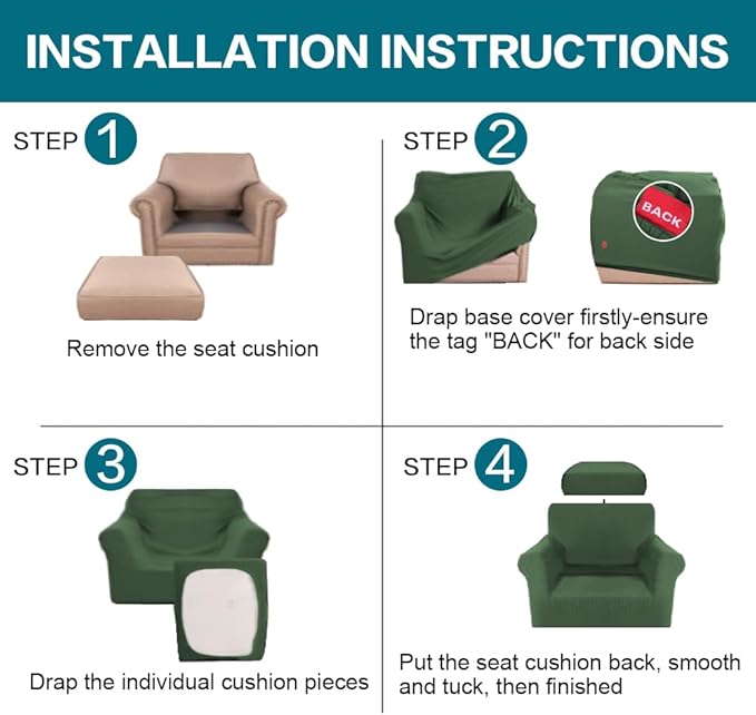 Turquoize 2 Piece Chair Covers Armchair Slipcovers - Image 6