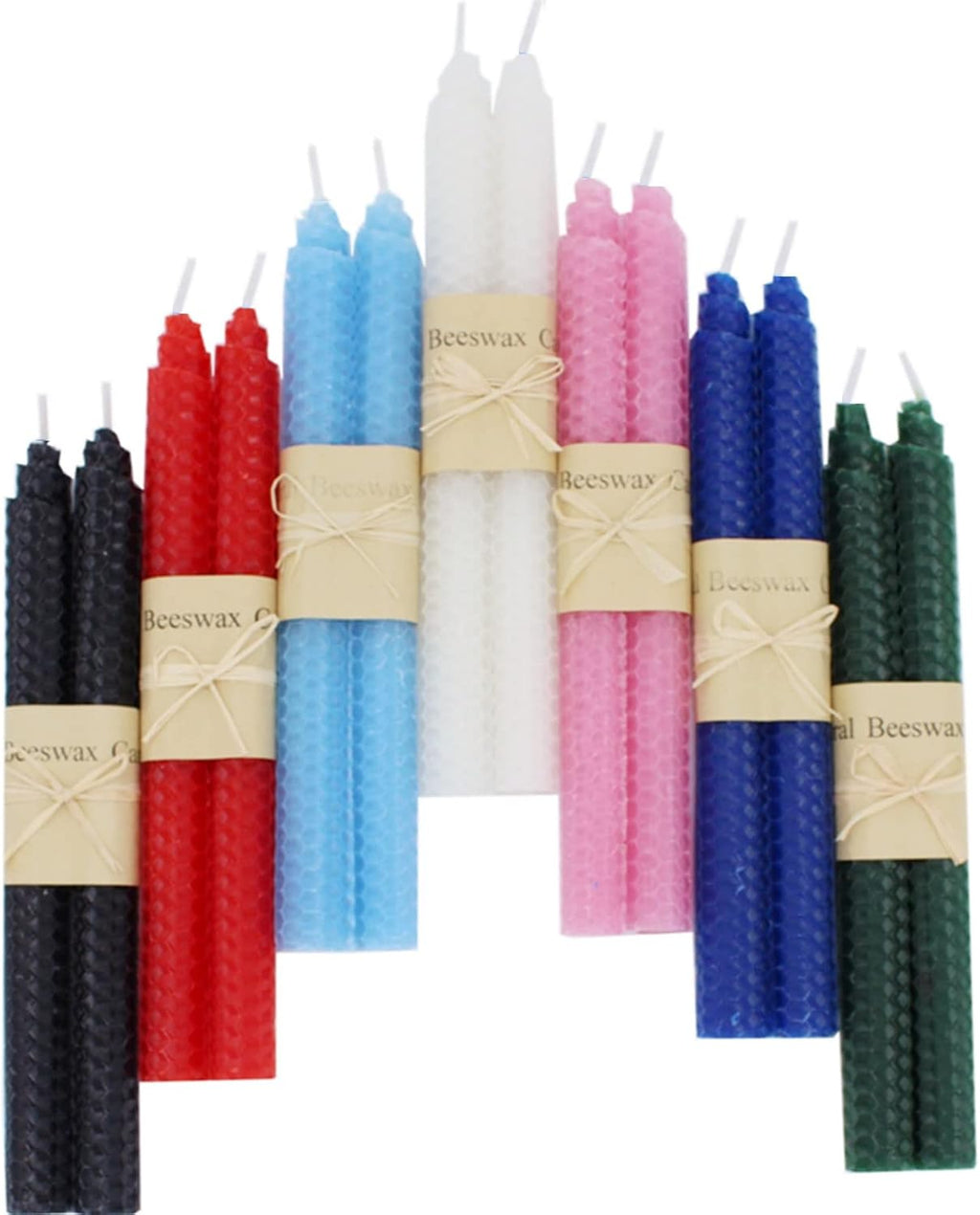 Premium Quality Beeswax Candles - 14 pack in 7 Colors - Hand-Rolled, Unscented, Dripless & Smokeless Taper Candles for Seasonal, Wedding, Home Decor & Dinner