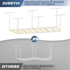 4X8FT Overhead Garage Storage Rack, 26"-40" Height Adjustable Garage Ceiling Storage Racks, Heavy Duty Metal Overhead Storage Organizer System, 750LBS Weight Capacity, White