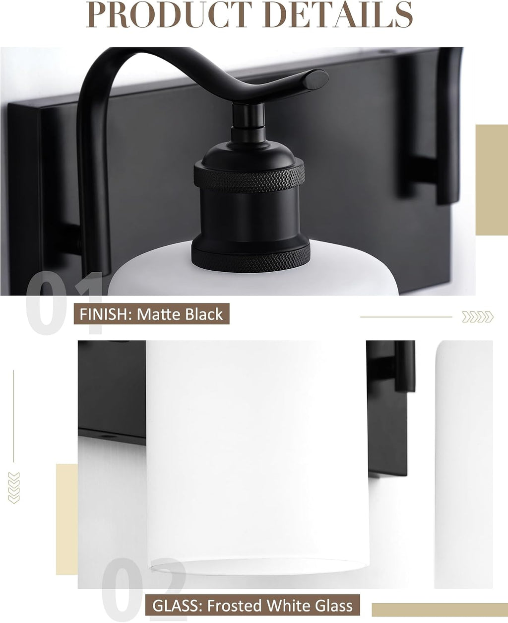 3-Light 19 Inch Bathroom Vanity Light,White Frosted Glass,Black