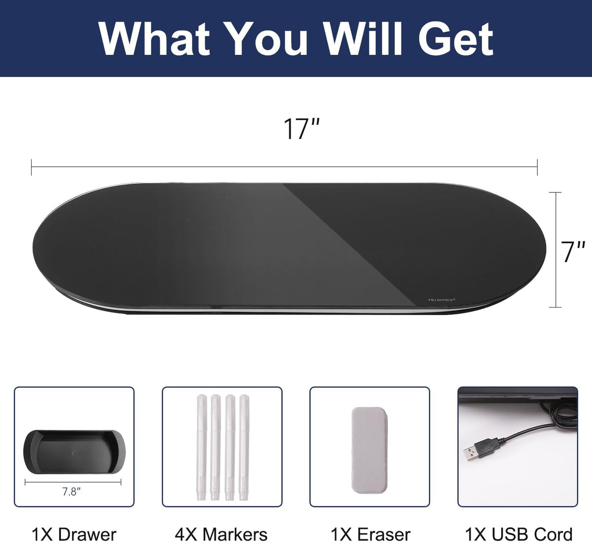Glass Desktop Whiteboard - 17 X 7 Inches Black Board Pink Light