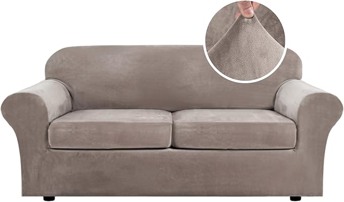 H.VERSAILTEX Real Velvet Plush 3 Piece Stretch Sofa Covers Couch Covers by HVERSAILTEX
