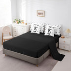 Erosebridal Black Bow Initial K Twin Bedding Set with Sheets - Coquette Ribbon Bows Comforter Set 7 Piece for Girls Kids, Black and White Bow Tie Fitted Flat Sheet, Personalized Bowknot Bed in a Bag
