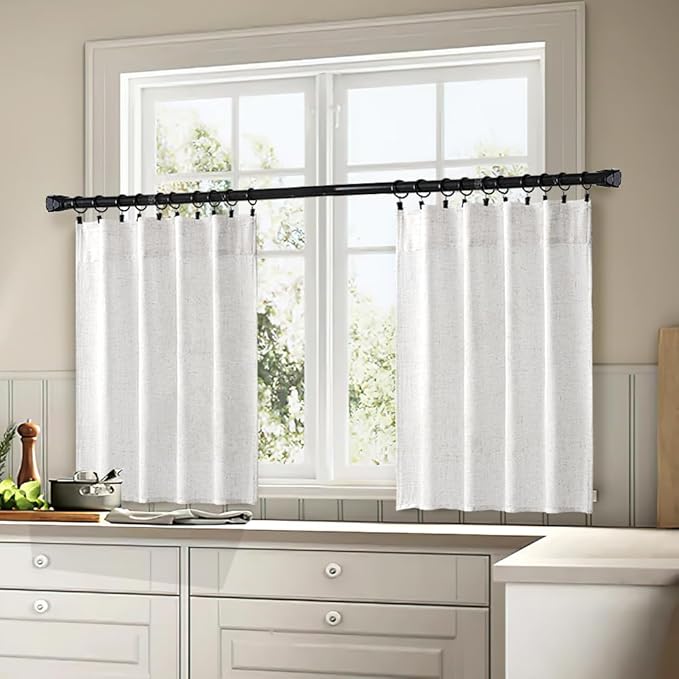 MIULEE White Curtains 36 Inch Length 2 Panels, Soft Thick Linen Textured Semi - Image 3