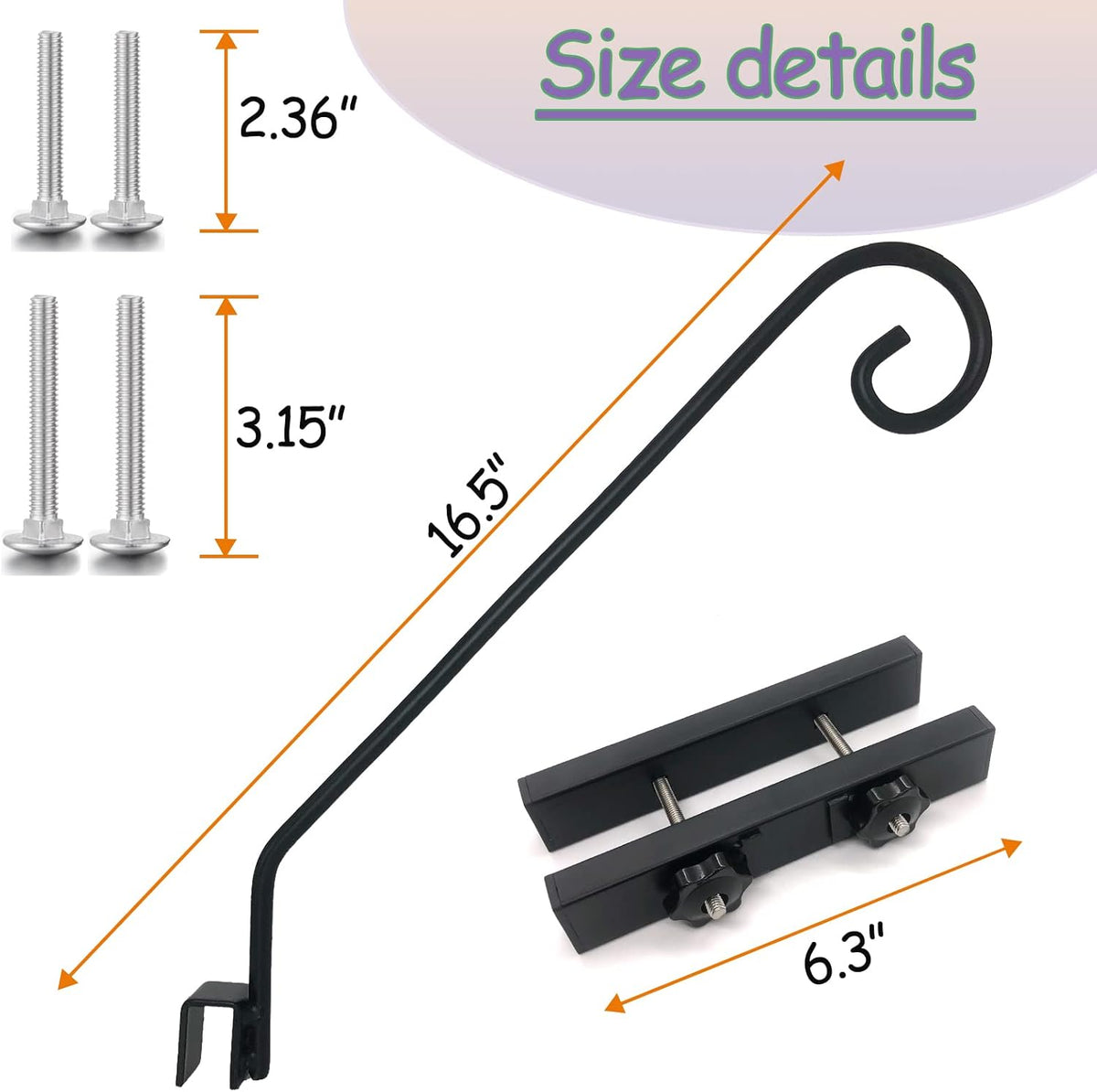 Deck Hook Rail Suitable for Hanging Flower Baskets Wind Chimes Planters Bird Feeders Lights, Heavy Duty Fence Deck Hook Rail Holds up to 15lbs with Ease Note: Pole Length: 16.5 inches