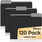 SUNEE File Folders, 120 Pack Manilla Folders 8.5 x 11, 1/3 Cut Tab for Easy Labeling and Organization, Durable Standard Paper for Home, Office, School Filing, Black