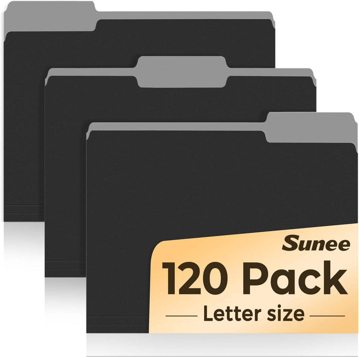 SUNEE File Folders, 120 Pack Manilla Folders 8.5 x 11, 1/3 Cut Tab for Easy Labeling and Organization, Durable Standard Paper for Home, Office, School Filing, Black