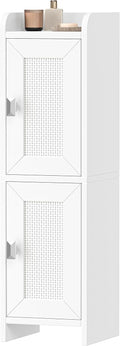 Akxomel Rattan Small Bathroom Cabinet Narrow Toilet Paper Organizer White