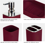 4Pcs Burgundy Bathroom Set, Square Boho Soap & Toothbrush Holder Set