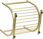 MyGift Modern Firewood Storage Rack with Brass Tone Metal U-Shape Frame, Compact Freestanding Fireplace Fire Starter Kindling Split Log Holder Elevated Wood Caddy