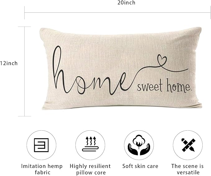 MFGNEH Home Sweet Home Quotes Farmhouse Pillow Covers 12x20 Inch, Farmhouse - Image 6