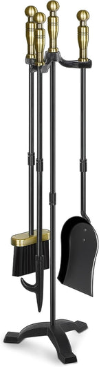Antique Brass Fireplace Tools Set, Heavy-Duty Wrought Iron 5 Pcs