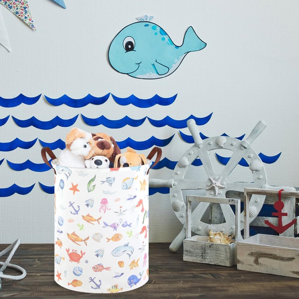 Marine animal kids waterproof foldable laundry basket,Fish Hamper,Nursery Hamper,Baby Storage Baskets for boy Room,Gift Baskets,Home Organizer,Nursery Decor(Fishes)