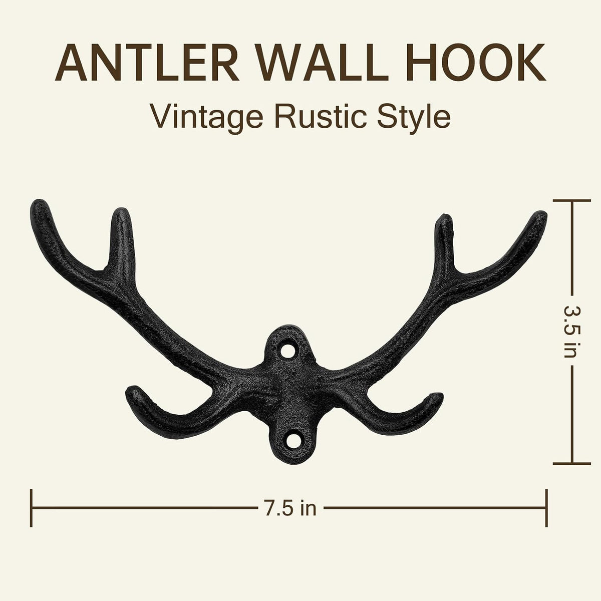 Cast Iron Antler Wall Hook – Black Rustic Deer Antlers Wall Hook, Heavy-Duty Coat & Key Hook for Entryway, Bathroom, or Bedroom, 1 Pack