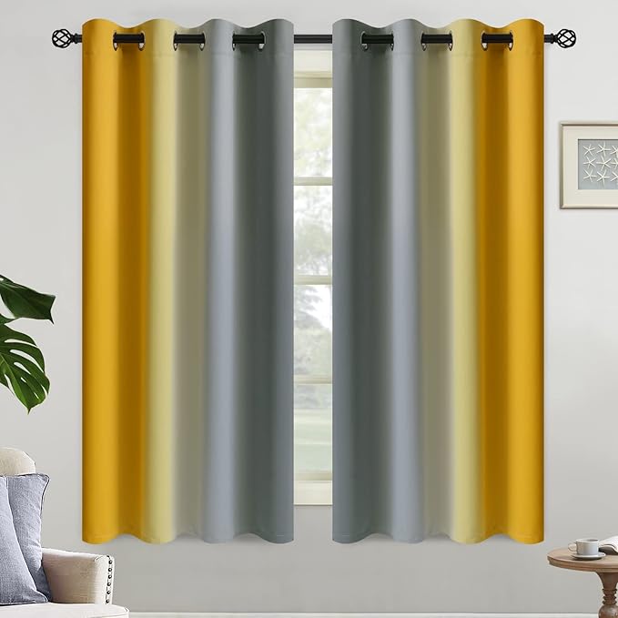 Yakamok Ombre Grey and Yellow Curtains - Image 2