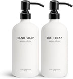 Vine Creations Amber Glass Soap Dispenser Set, Dish Soap and Hand Soap Dispenser Set with Stainless Steel Pump, 16 oz Glass Dispensers for Kitchen or Bathroom Decor (Amber Bottle/Matte Black Pump)