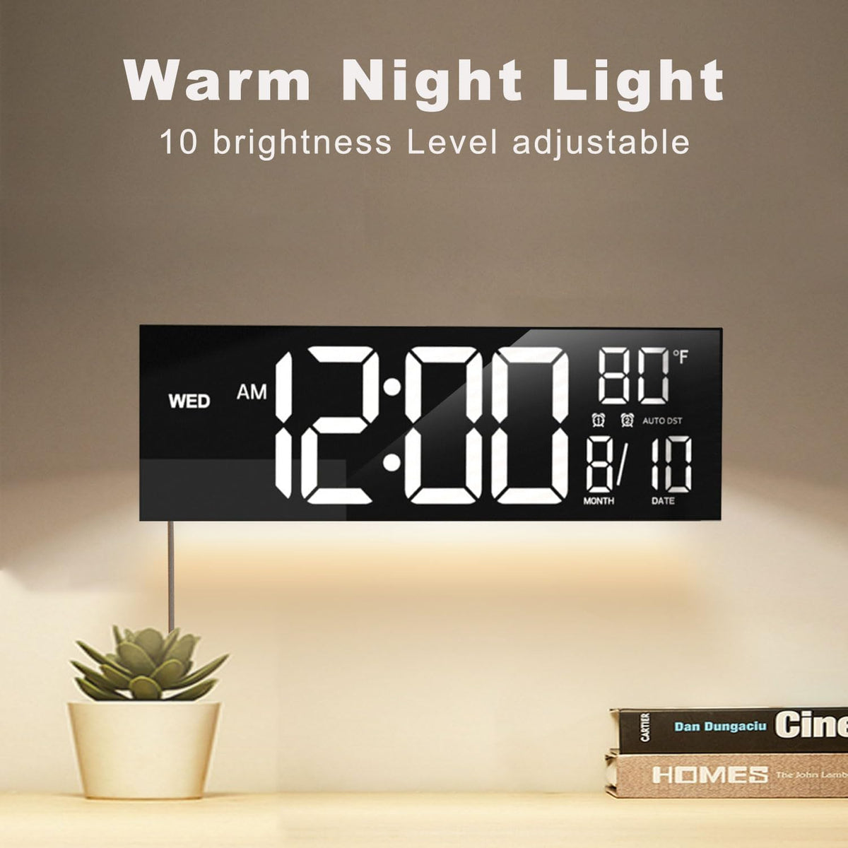 JALL 16" Large Digital Wall Mount Clock, Count Down Timer, Alarm, Big LED, DST, Temperature for Living Room Classroom Desk, Xmas, Birthday Gift for Senior Men Women Mom Dad, White