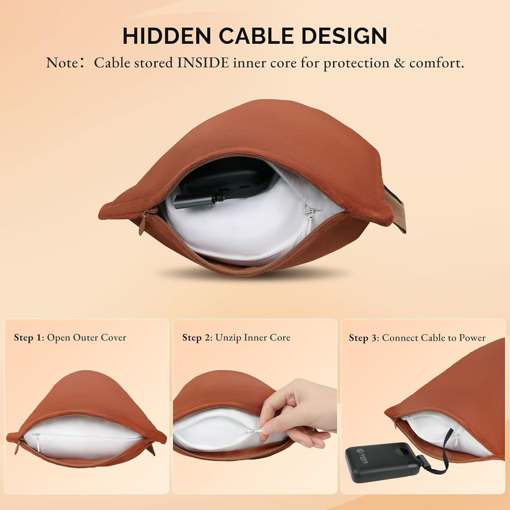 SAVIOR HEAT Heated Throw Pillow Lumbar Support Pillow with 10000mAh Battery, Rechargeable Electric Heating Cushion with 3 Heat Levels for Office Chair Car Abdomen Neck Waist