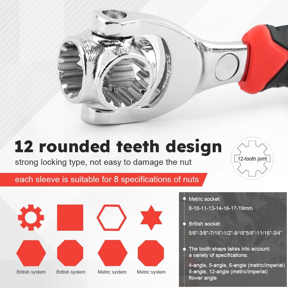 52 in 1 Universal Socket Wrench with Gloves, 360° Rotating Spanner