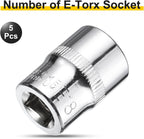 HARFINGTON 5pcs E-Torx Socket 3/8" Drive E18 Star Female Socket 1.1" Length