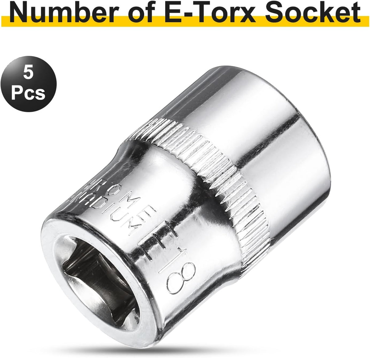 HARFINGTON 5pcs E-Torx Socket 3/8" Drive E18 Star Female Socket 1.1" Length