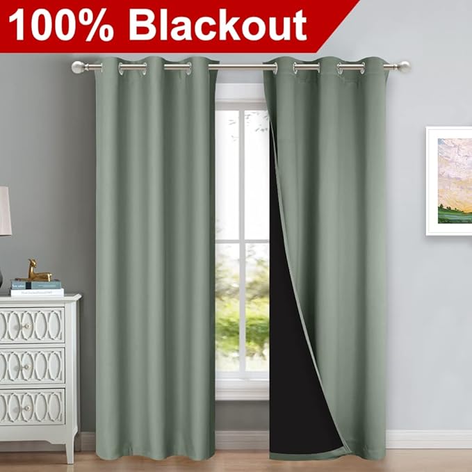 NICETOWN Greyish Green Blackout Curtains 84 inches Long, Full Light Blocking - Image 2