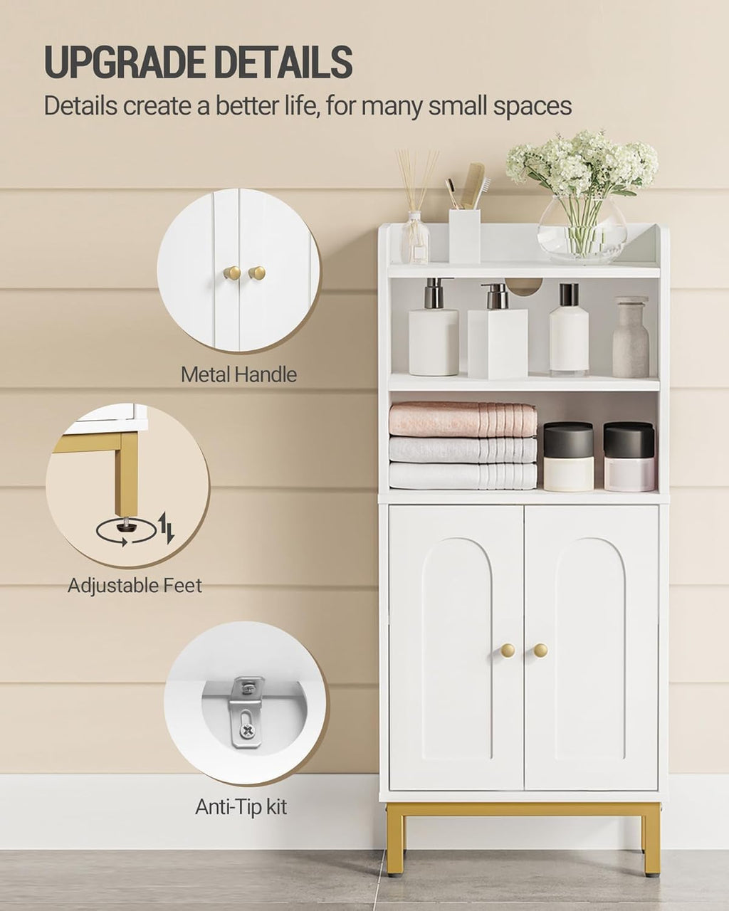 Hzuaneri Bathroom Storage Cabinet, Small Floor Cabinet with 2 Door