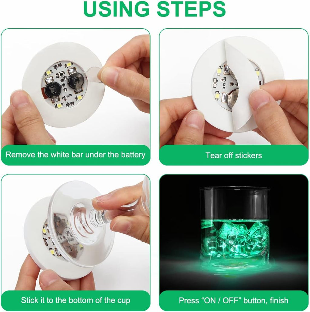 AHIIER 12 PCS Led Coasters for Drink, Bar Coaster Led Bottle Sticker Lights