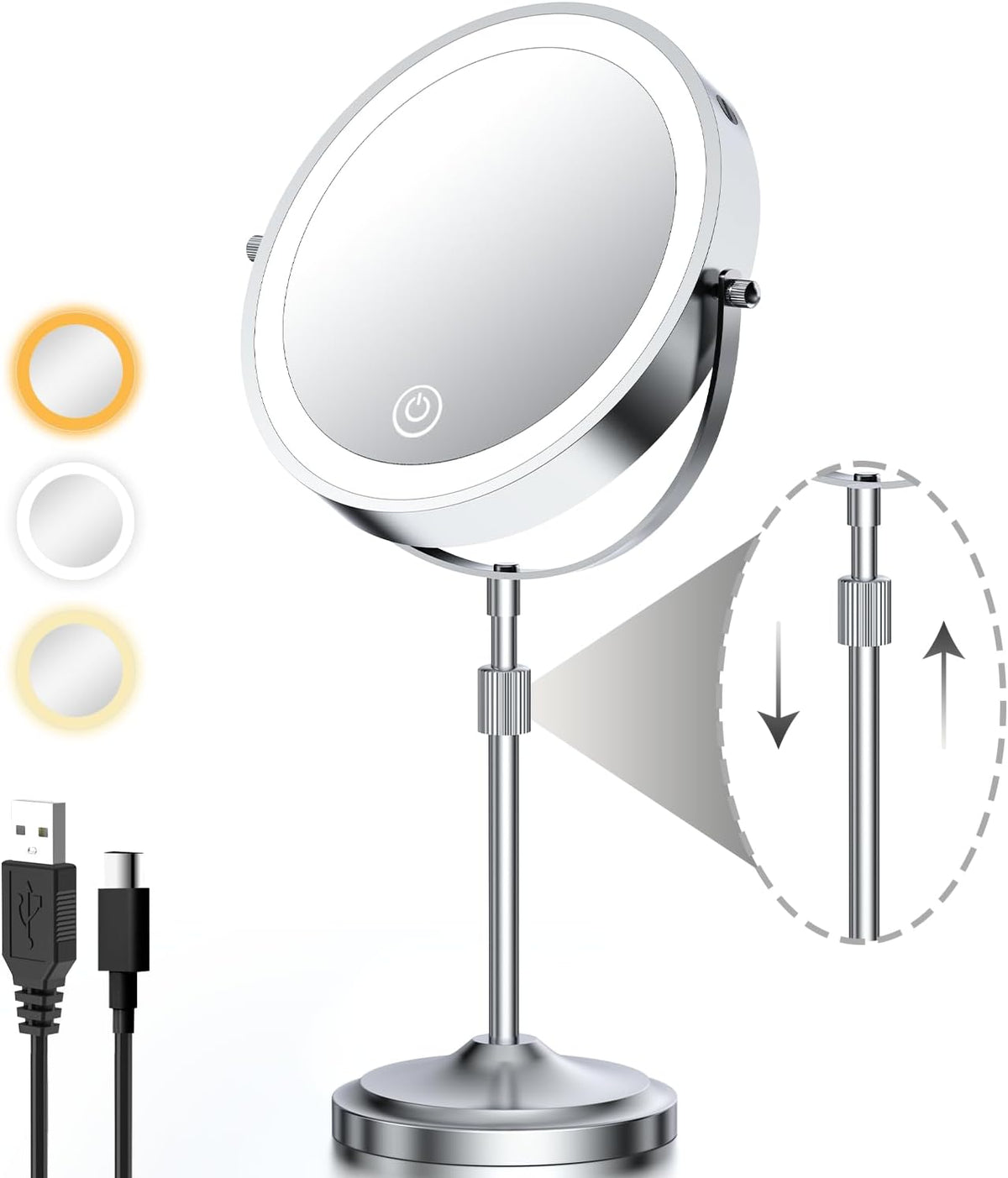 9" Tall Lighted Makeup Mirror with Lights and 1X 10X Magnification, Chrome