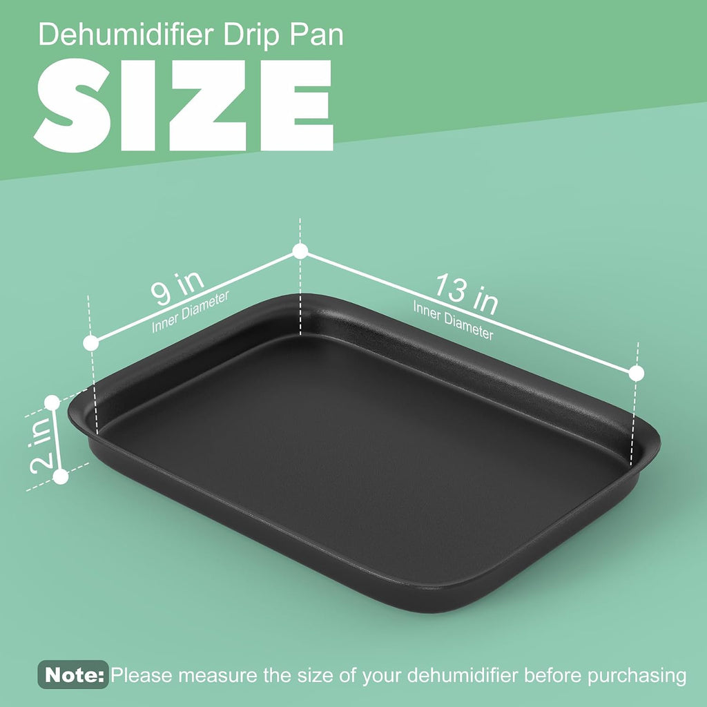 Dehumidifier Drip Pan with Raised Edge, Hard Plastic 13'' x 9''x 2'' Non-Slip Waterproof Drain Pan for Dehumidifiers, Drain Tray Catch & Prevent Water Leak, Protect Floor, Black