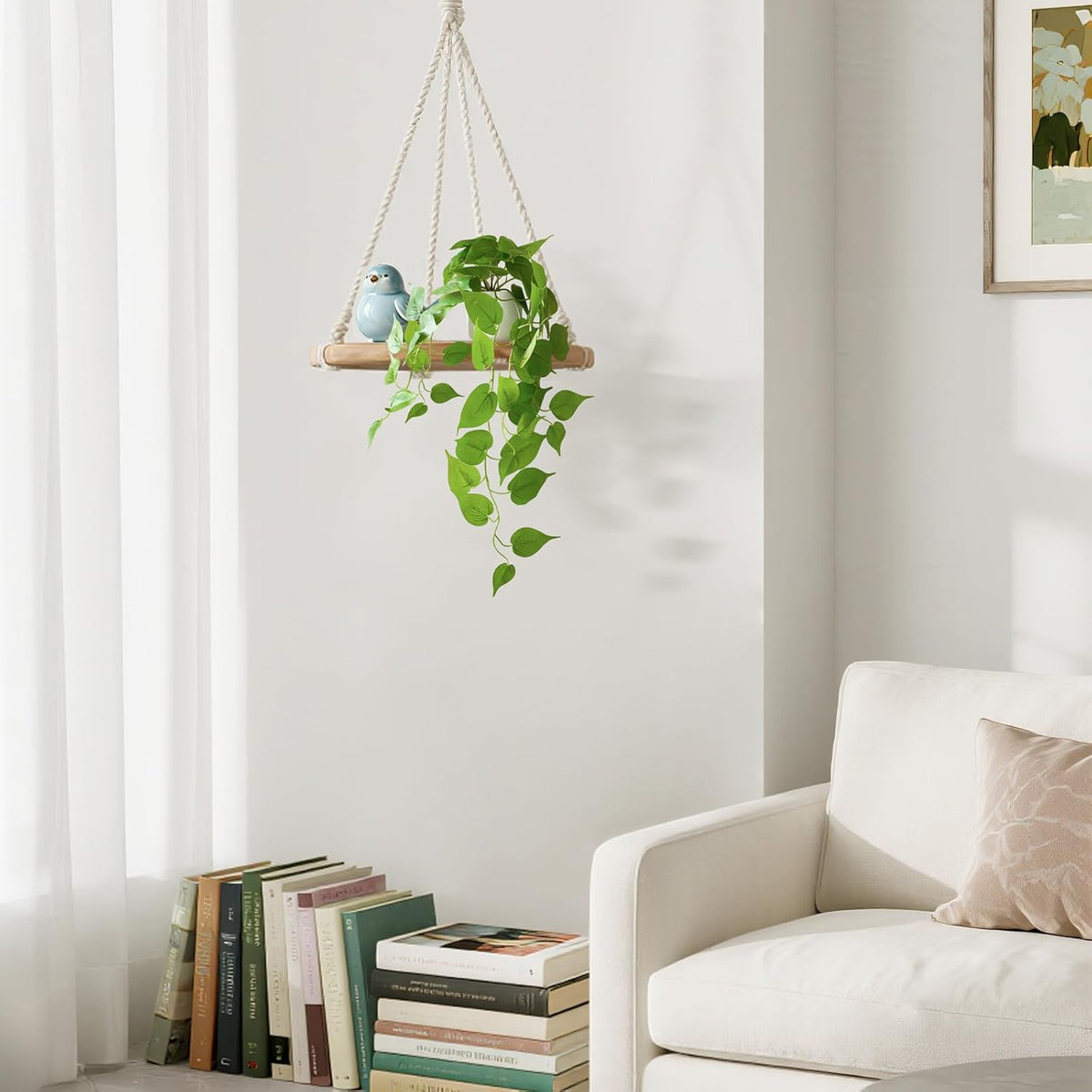 Mkono Fake Hanging Plants with Ceramic Pot, 25" Artificial Plants Indoor