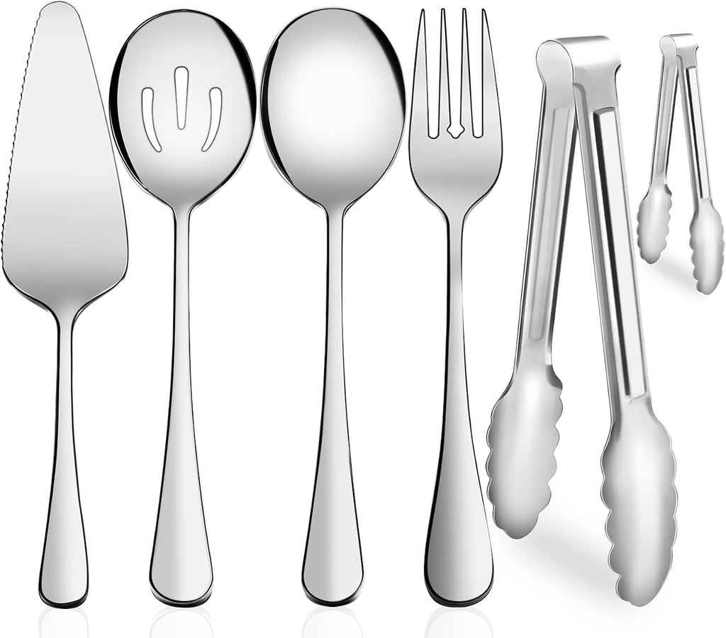 Serving Utensils, XEVOM 6-Piece Stainless Steel Serving Utensil Set Gold