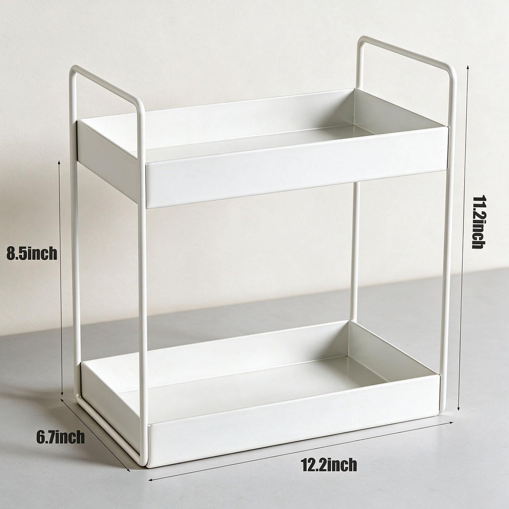 2 Tier Bathroom Counter Organizer, Vanity Storage Shelf, White