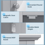 Bathroom Mirror Cabinet, Wall Mounted Cabinet with Mirror Door, Adjustable Shef, Round Knob, Space Saving Wood Medicine Cabinet for Kitchen (Grey)