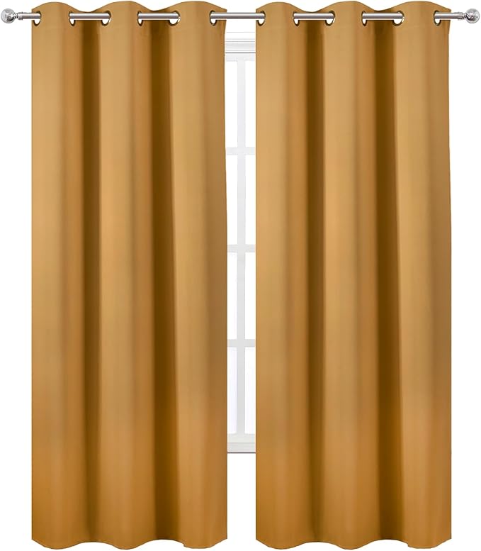 LEMOMO Mustard Yellow Thermal Blackout Curtains/42 x 84 Inch/Set of 2 Panels - Image 2