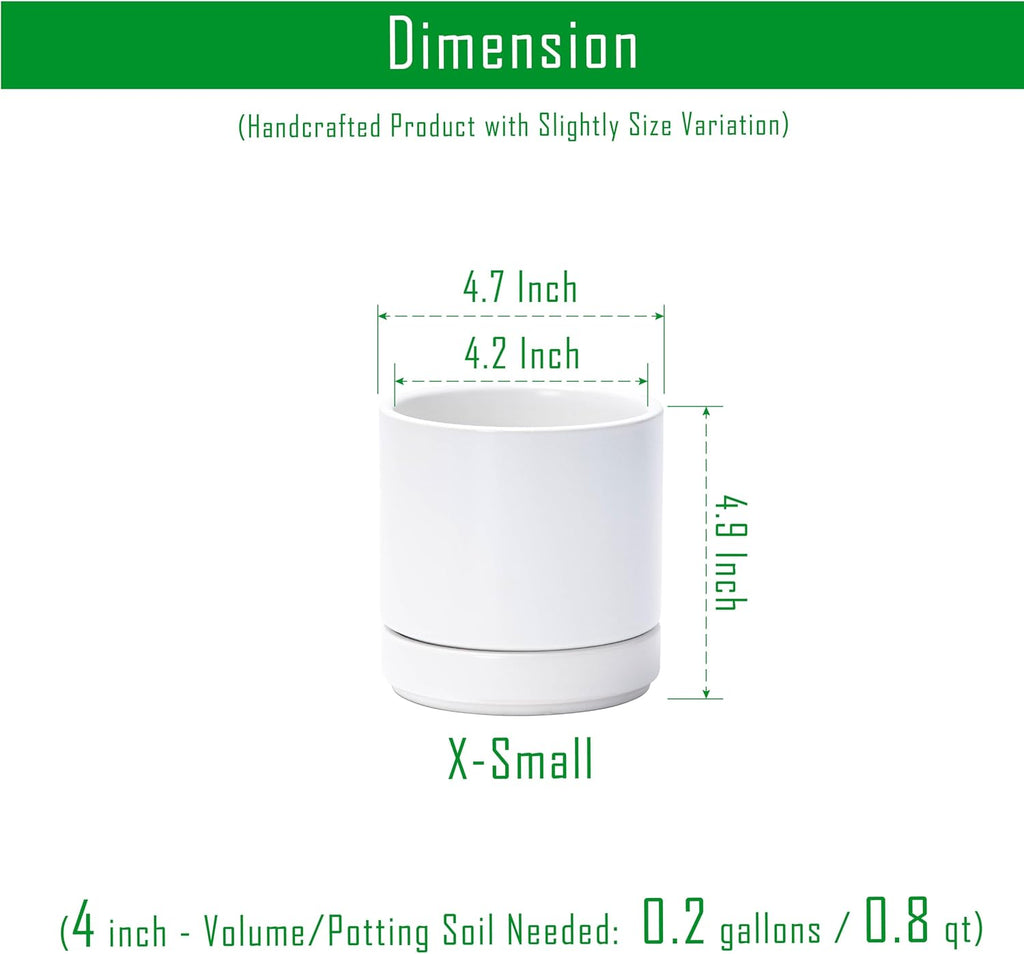D'vine Dev 4.7 Inch Ceramic Planter Pot, White, 94-O-B-1