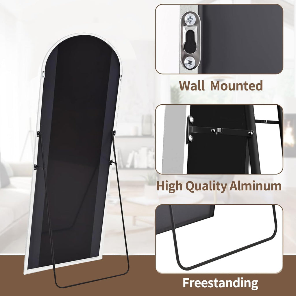 OGCAU Floor Full Length Mirror, 56"x20" Arched Full Body Mirror, White