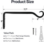 WORTH 6-Pack 7" Plant Hanger Bracket, Forged Iron Black Hanging Hooks