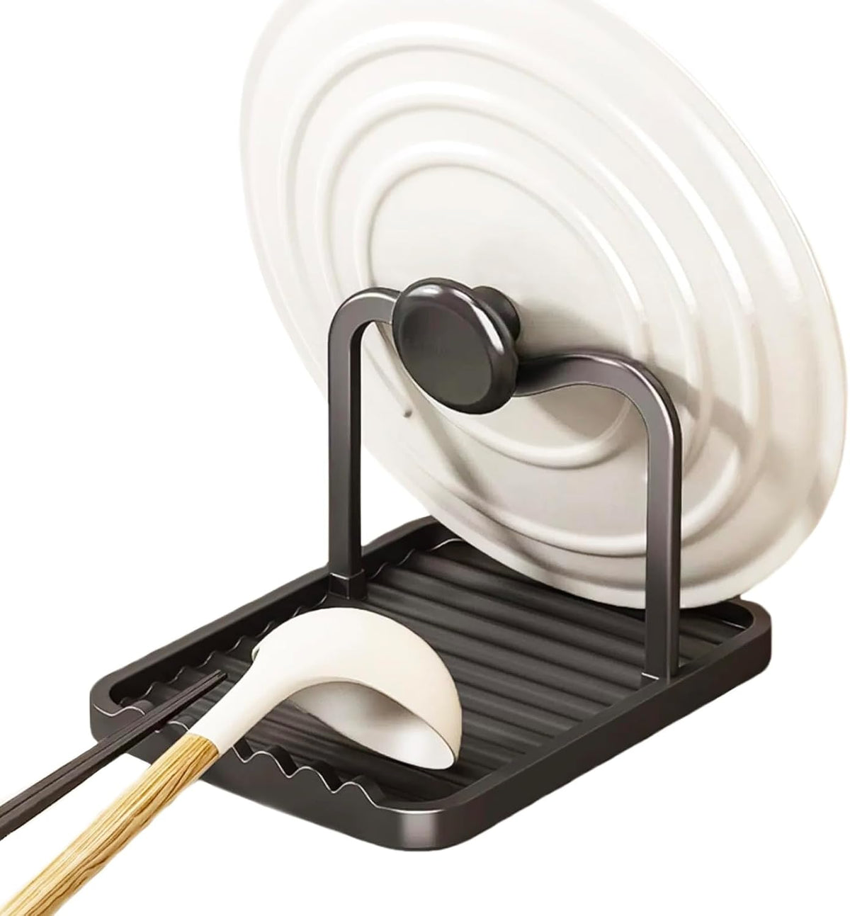 Anti-Rust Metal Spoon Rest with Lid Holder While Cooking, Grey